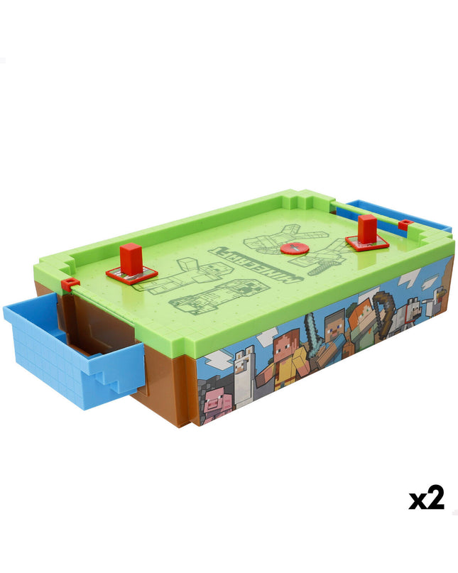 Minecraft hockey table game set with two small wooden hockey tables, measuring 36x8x19 cm, suitable for kids and gaming fun.