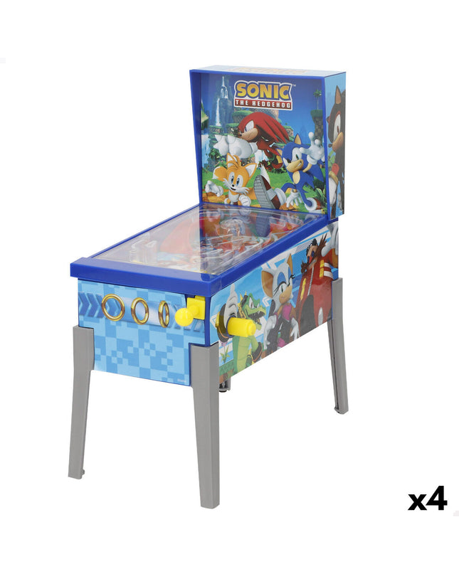 Set of four Sonic-themed pinball toys from Sonic, featuring colorful designs and classic gaming graphics.