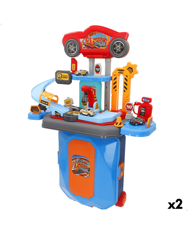 Pair of Speed & Go portable garage playsets, 47x66x24 cm, designed for toy cars and action figures, colorful and detailed.
