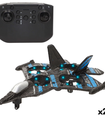 Two Speed & Go remote-controlled toy airplanes on a white background, showcasing their compact design and vibrant colors.