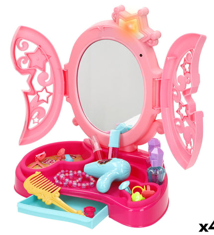 Colorbaby toy dressing table set with four pieces, featuring a pink and purple design for imaginative play and role-playing activities.