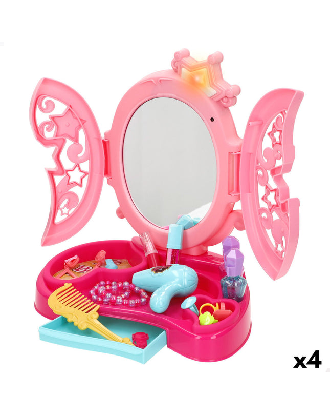Colorbaby toy dressing table set with four pieces, featuring a pink and purple design for imaginative play and role-playing activities.