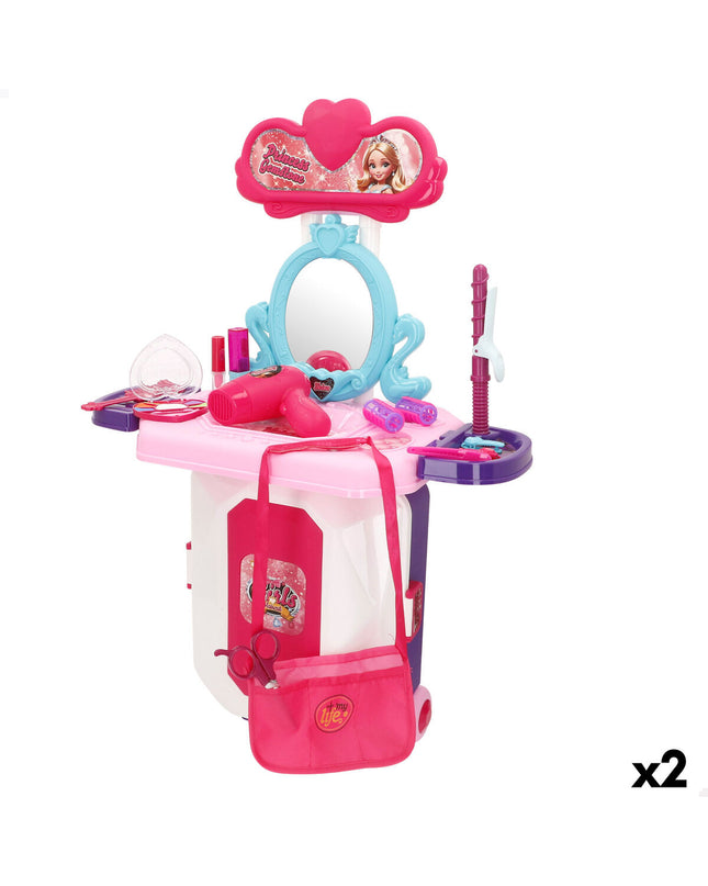 Colorbaby toy dressing tables set with two pink and purple pretend makeup stations, measuring 44x67x23 cm, for imaginative play.
