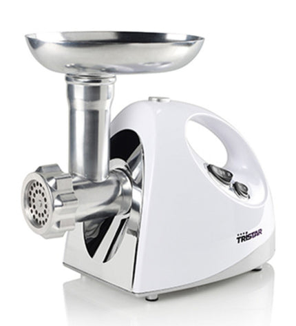 Tristar meat grinder with 1200W power and three cutting discs, suitable for home cooking and small electrical appliances.