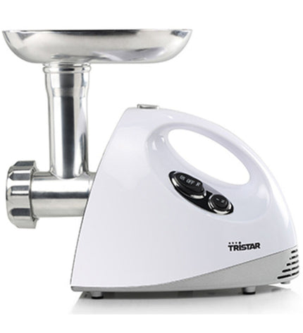 Tristar meat grinder with three cutting discs and 1200W power for home cooking, compact small electric kitchen appliance.