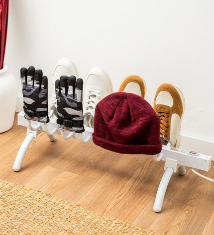InnovaGoods electric shoe rack with 4 pairs, 80W, for home organization, featuring sleek design and compact storage solution.