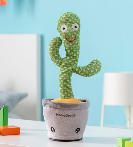 InnovaGoods rechargeable dancing and talking cactus toy with colorful LED lights, electronic music, and playful features.