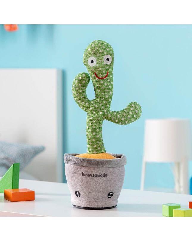 InnovaGoods rechargeable dancing and talking cactus toy with colorful LED lights, electronic music, and playful features.