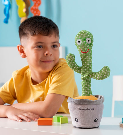 Colorful InnovaGoods electronic dancing and talking cactus toy with music and multi-color LED lights, designed for playful entertainment.