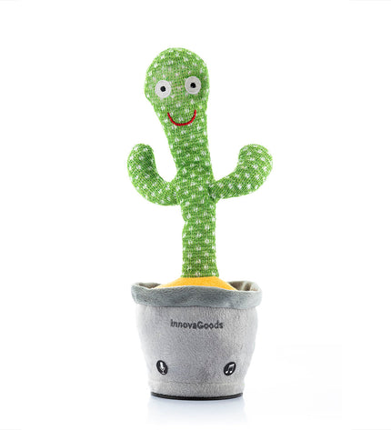 Colorful InnovaGoods rechargeable dancing and talking cactus toy with music and multi-colored LED lights, electronic entertainment for kids.